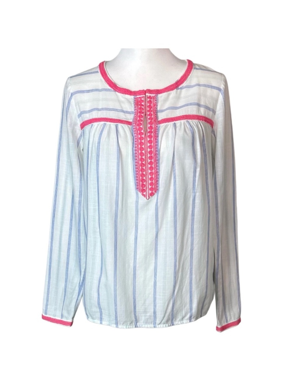 Vineyard Vines White & Light Blue Striped Tunic with Pink Trim